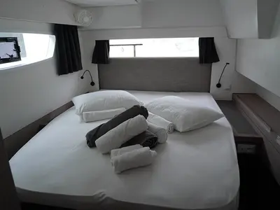 Cabin on Positive Energy, a Fountaine Pajot Tanna 47 catamaran at Roche Caiman, Seychelles