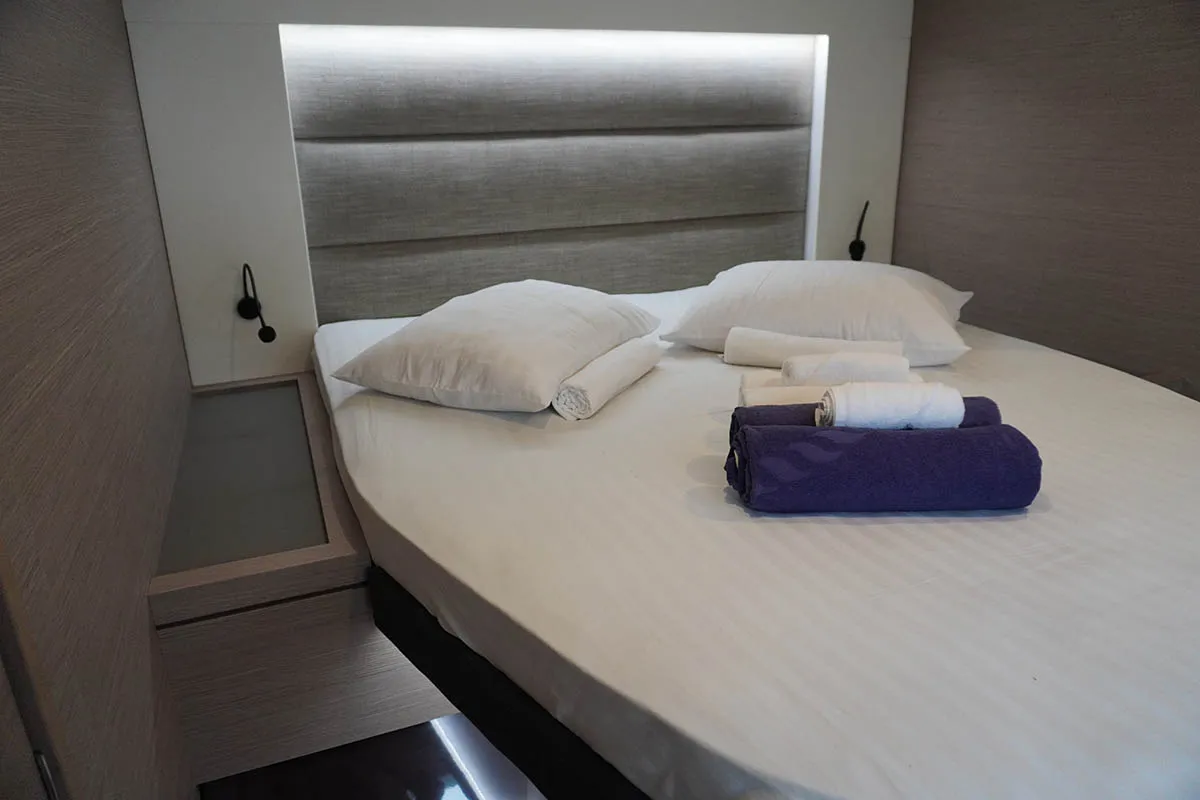 Cabin on Positive Energy, a Fountaine Pajot Tanna 47 catamaran at Roche Caiman, Seychelles