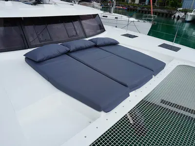 Deck of Positive Energy, a Fountaine Pajot Tanna 47 catamaran at Roche Caiman, Seychelles