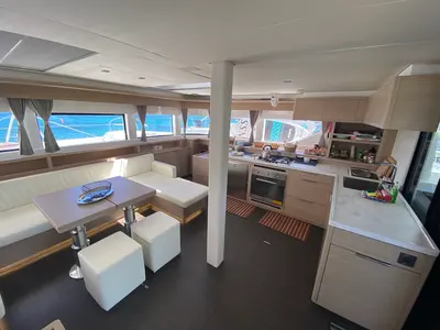 Salon of The Moon, a Lagoon 55 catamaran at Olbia, Italy