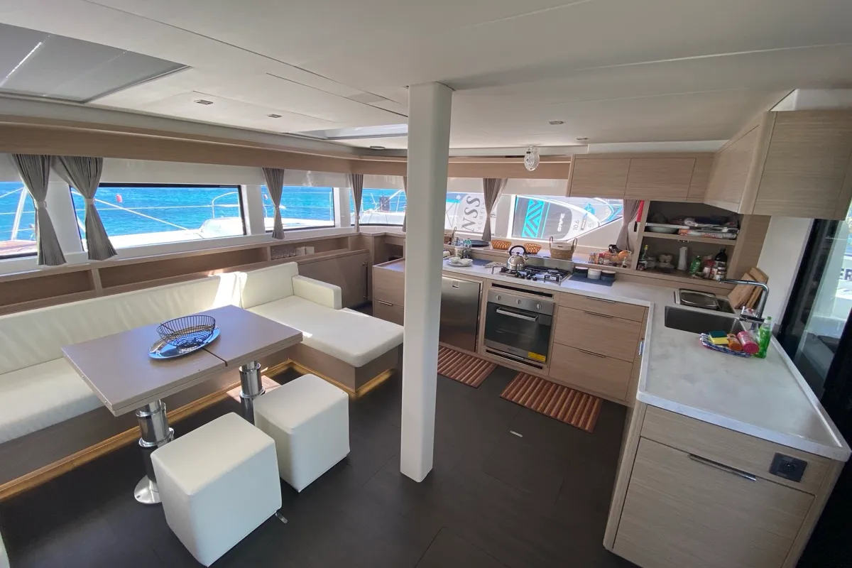 Salon of The Moon, a Lagoon 55 catamaran at Olbia, Italy