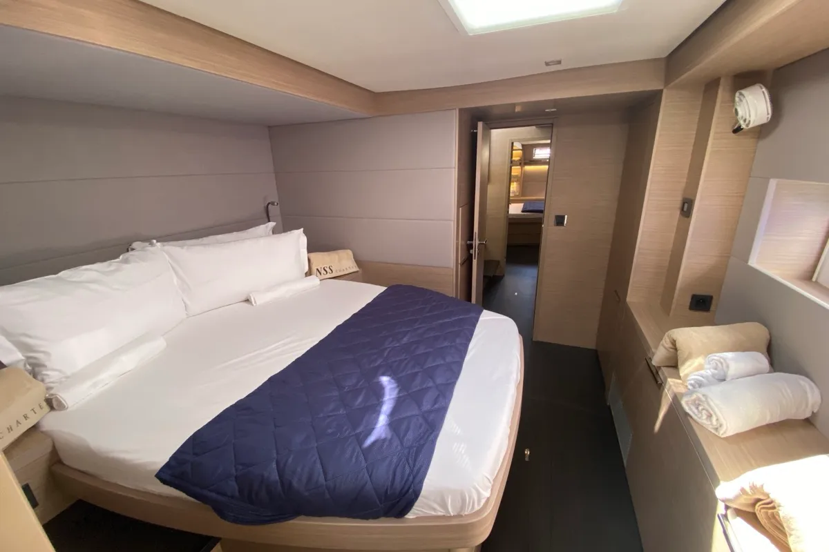 Cabin on The Moon, a Lagoon 55 catamaran at Olbia, Italy