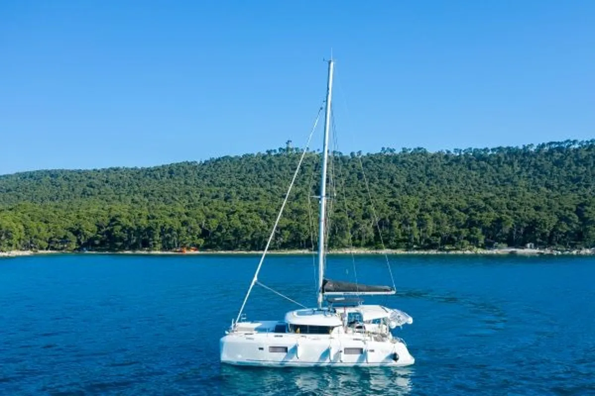Exterior view of Ladesta, a Lagoon 42 catamaran at Kaštela, Croatia