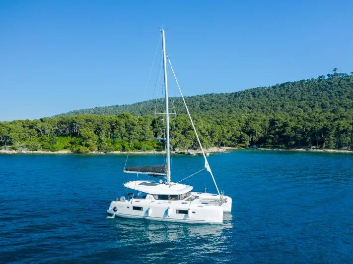 Exterior view of Brattia, a Lagoon 42 catamaran at Kaštela, Croatia