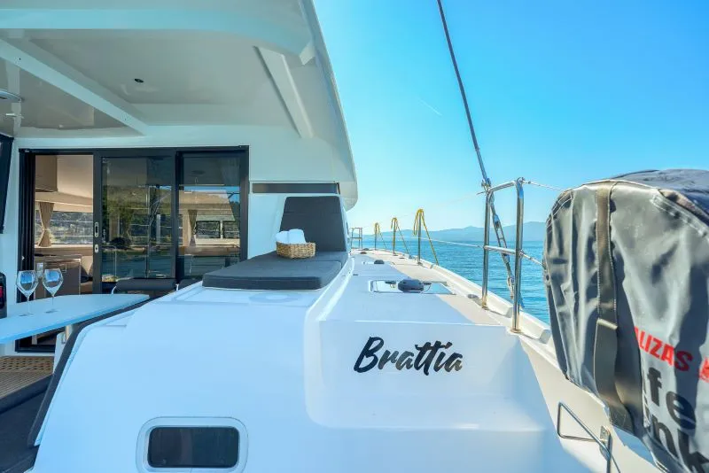 Deck of Brattia, a Lagoon 42 catamaran at Kaštela, Croatia