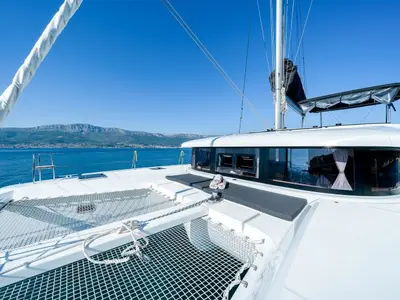 Deck of Brattia, a Lagoon 42 catamaran at Kaštela, Croatia