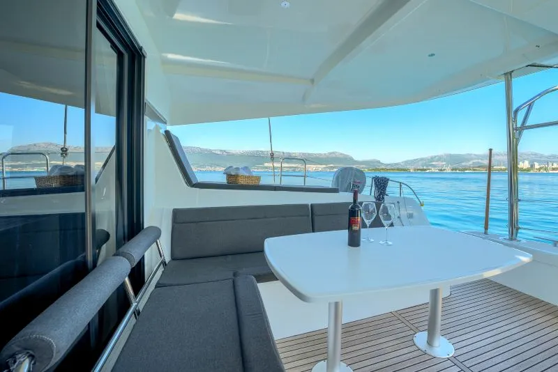 Deck of Brattia, a Lagoon 42 catamaran at Kaštela, Croatia