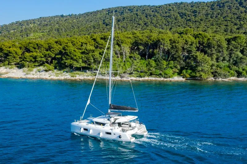 Exterior view of Brattia, a Lagoon 42 catamaran at Kaštela, Croatia