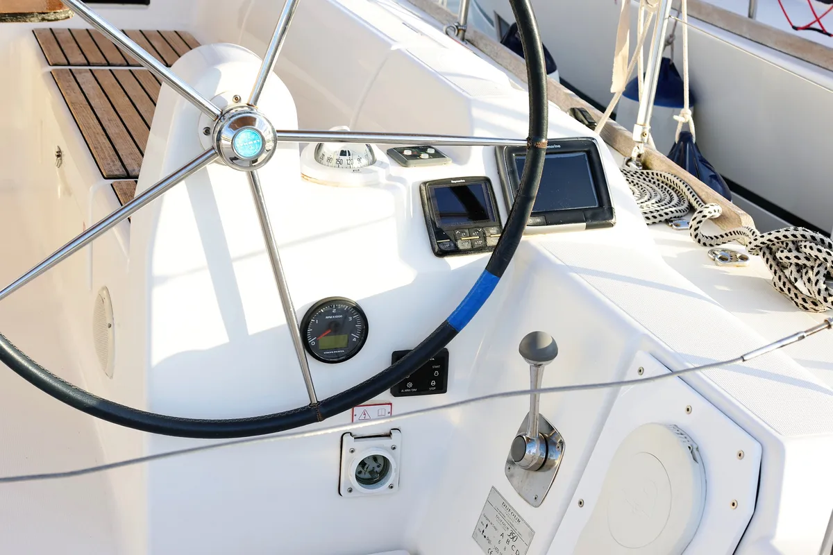 Cockpit of Papillon, a Dufour 350 GL sailboat at Grad Biograd na Moru, Croatia