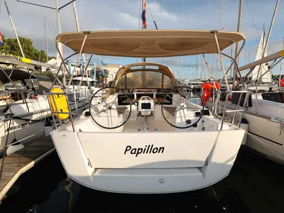 Cockpit of Papillon, a Dufour 350 GL sailboat at Grad Biograd na Moru, Croatia