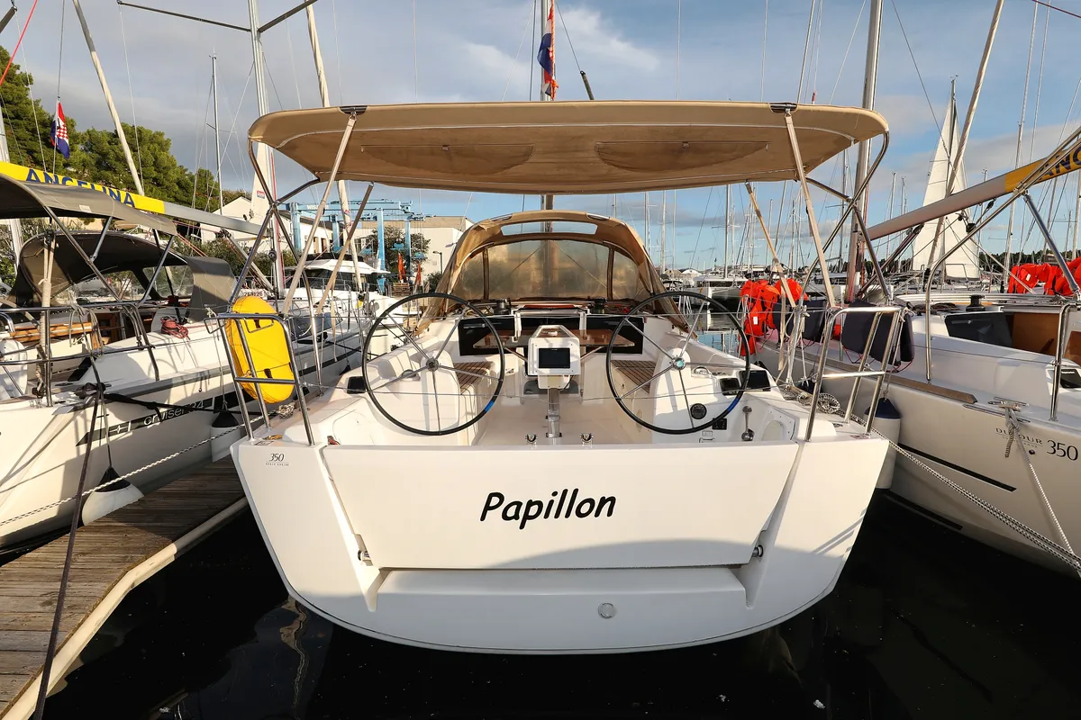 Cockpit of Papillon, a Dufour 350 GL sailboat at Grad Biograd na Moru, Croatia