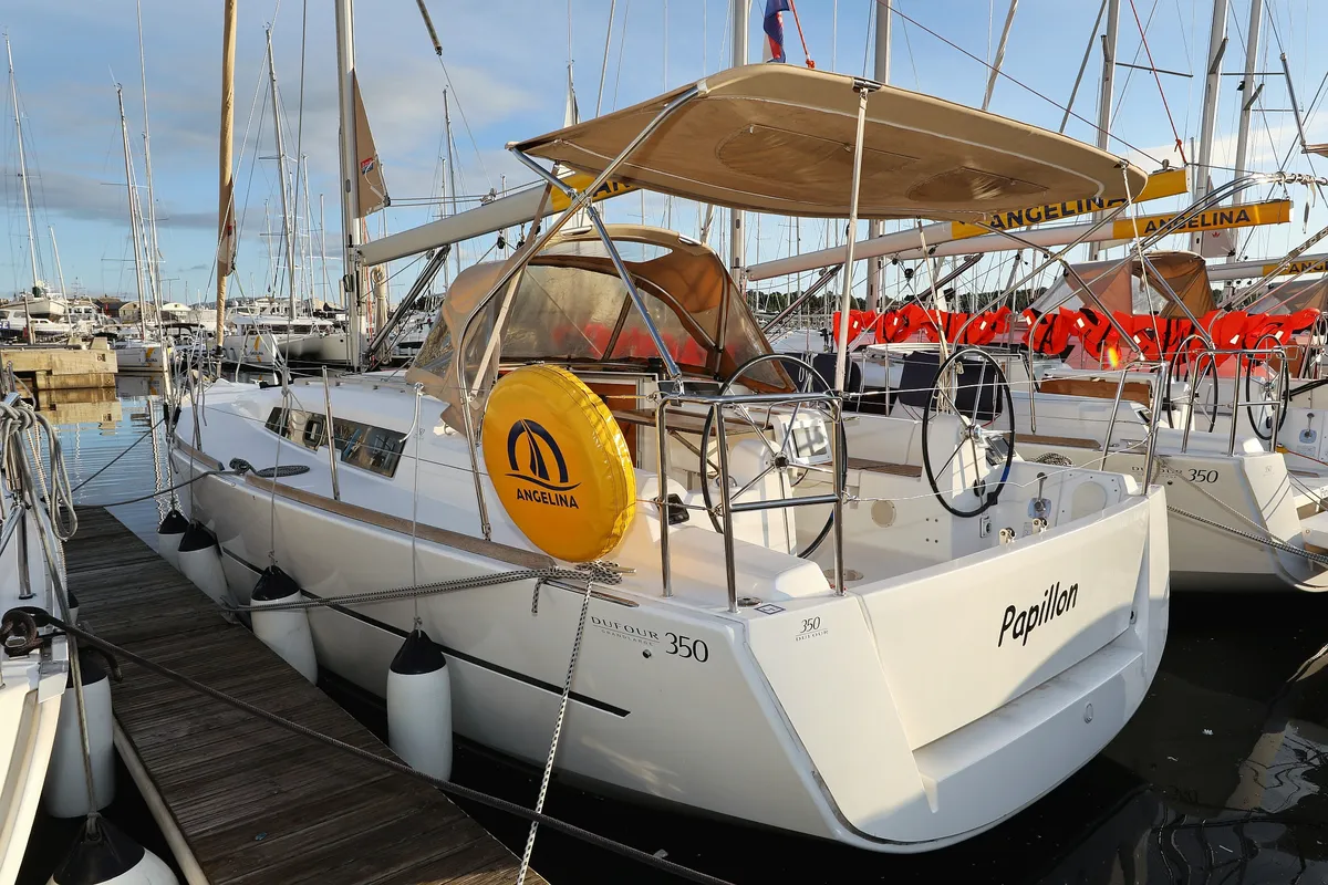 Exterior view of Papillon, a Dufour 350 GL sailboat at Grad Biograd na Moru, Croatia