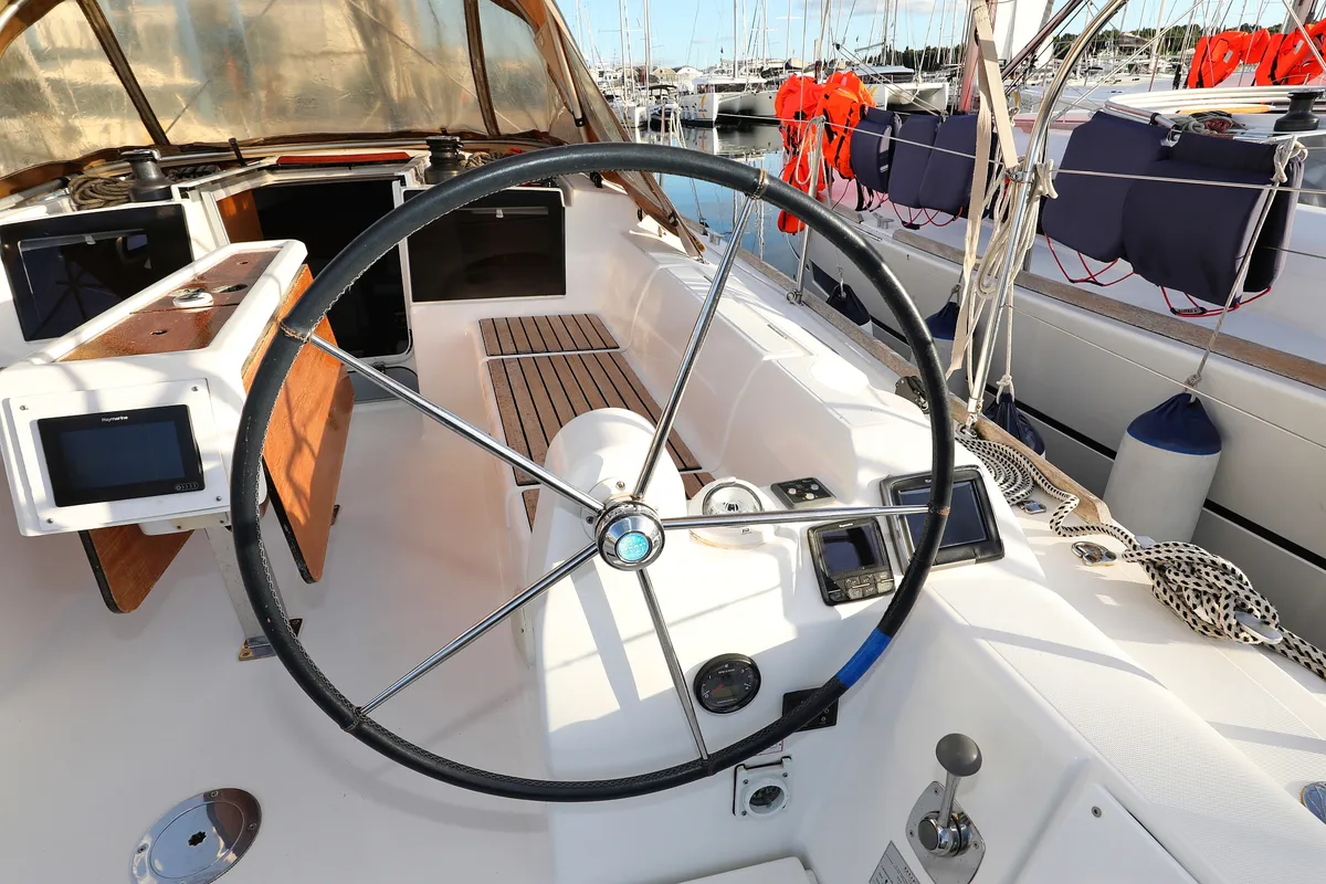 Cockpit of Papillon, a Dufour 350 GL sailboat at Grad Biograd na Moru, Croatia