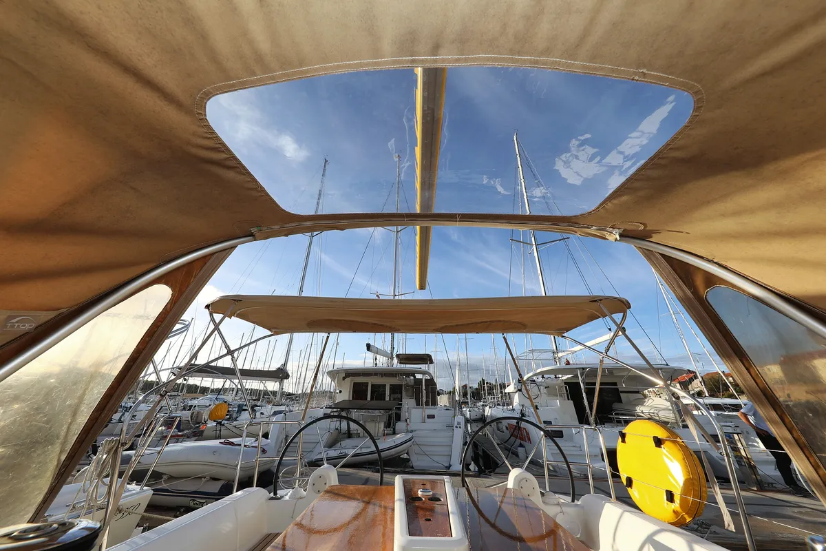 Cockpit of Papillon, a Dufour 350 GL sailboat at Grad Biograd na Moru, Croatia