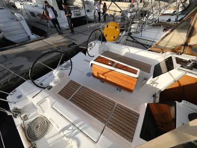 Deck of Papillon, a Dufour 350 GL sailboat at Grad Biograd na Moru, Croatia