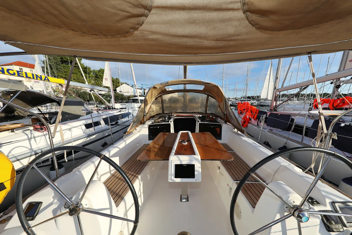 Cockpit of Papillon, a Dufour 350 GL sailboat at Grad Biograd na Moru, Croatia