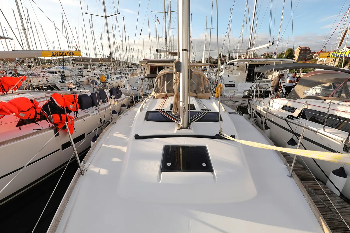 Deck of Papillon, a Dufour 350 GL sailboat at Grad Biograd na Moru, Croatia