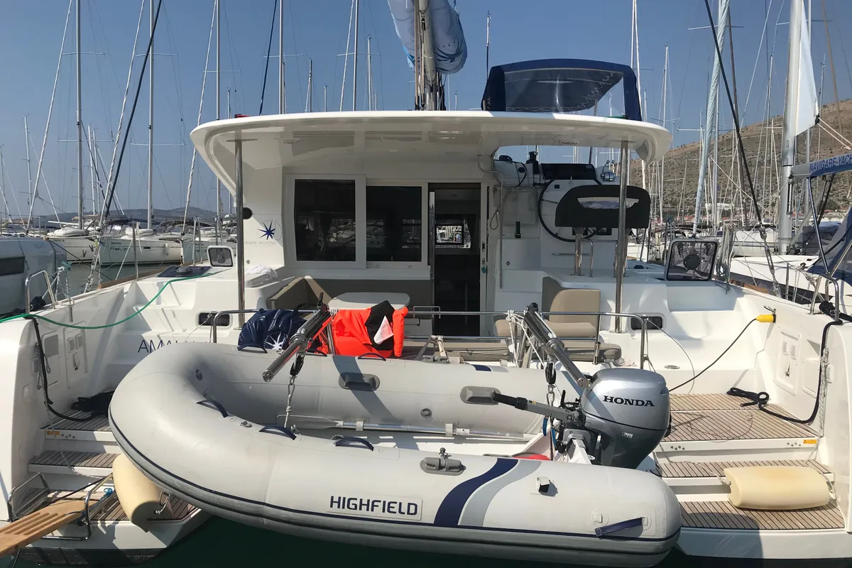 Exterior view of Amalia II, a Lagoon 40 catamaran at Seget Donji, Croatia
