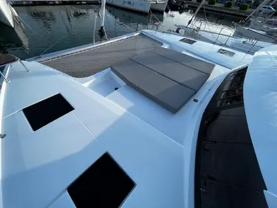 Deck of Andy, a Fountaine Pajot Tanna 47 catamaran at Sukošan, Croatia