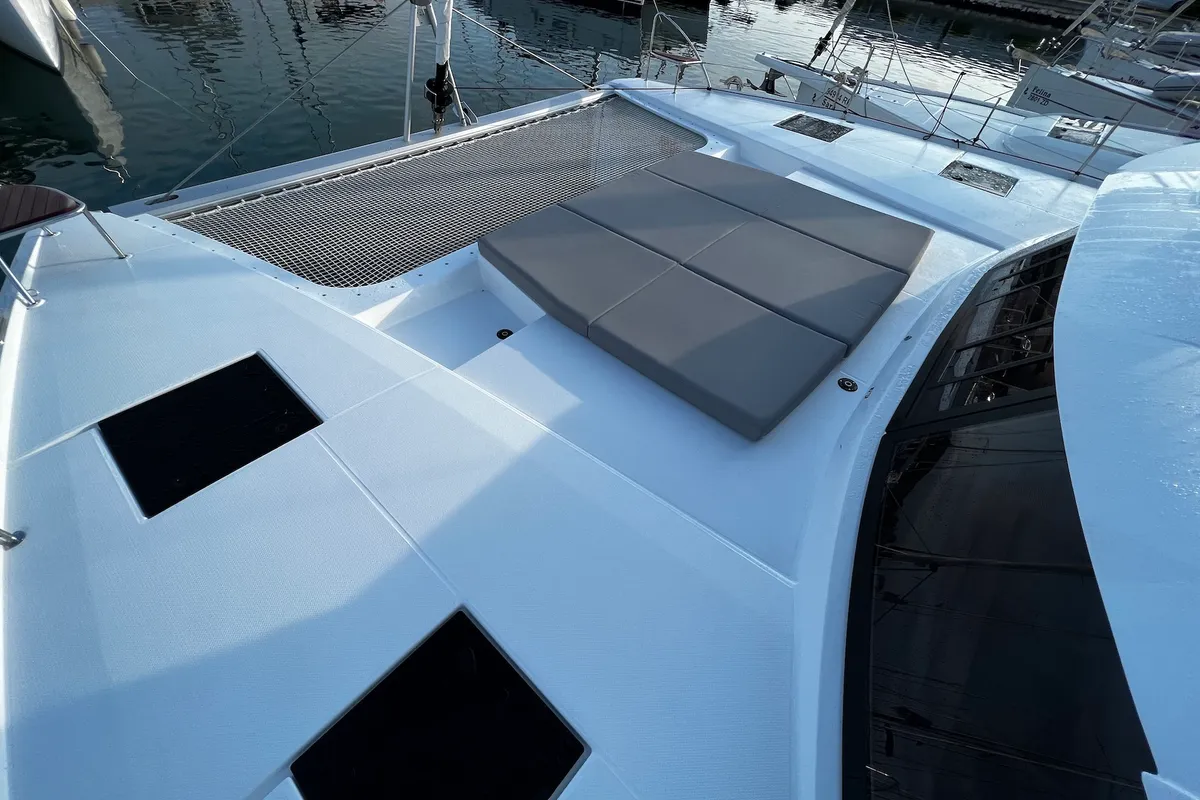 Deck of Andy, a Fountaine Pajot Tanna 47 catamaran at Sukošan, Croatia