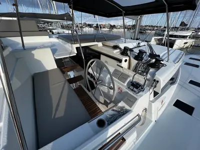 Cockpit of Andy, a Fountaine Pajot Tanna 47 catamaran at Sukošan, Croatia