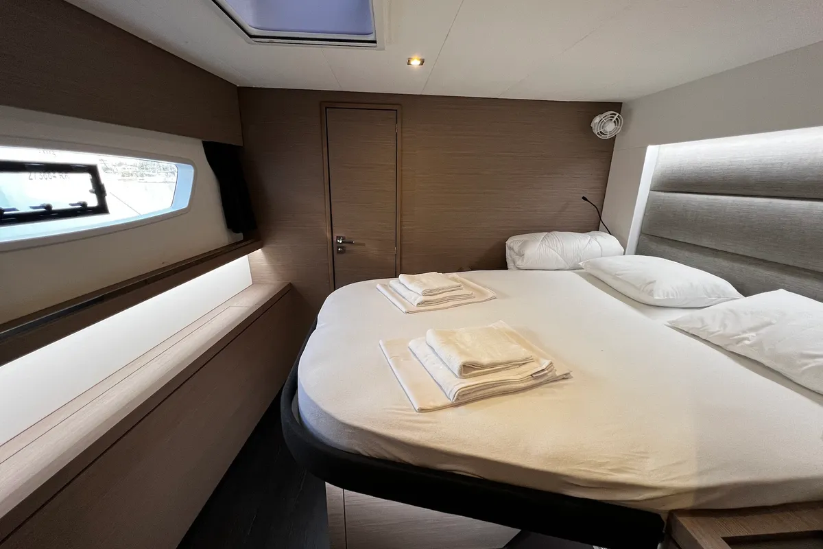 Cabin on Andy, a Fountaine Pajot Tanna 47 catamaran at Sukošan, Croatia