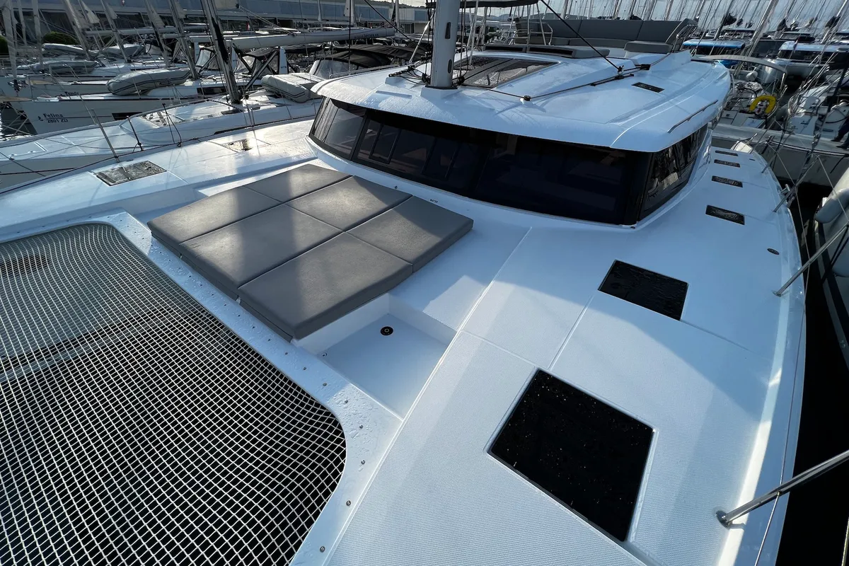 Deck of Andy, a Fountaine Pajot Tanna 47 catamaran at Sukošan, Croatia