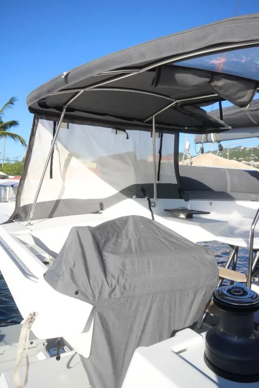 Cockpit of Fiyolo, a Fountaine Pajot Elba 45 catamaran at Charlotte Amalie, United States