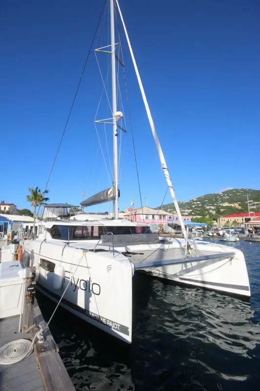 Exterior view of Fiyolo, a Fountaine Pajot Elba 45 catamaran at Charlotte Amalie, United States