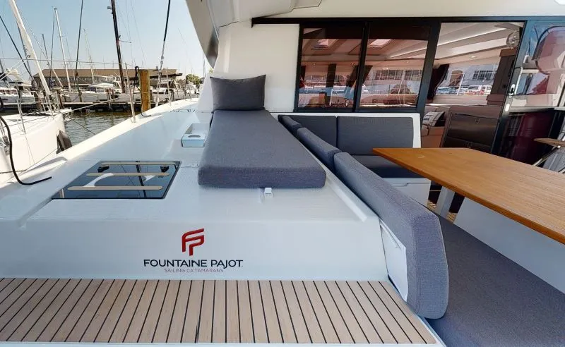 Deck of Fiyolo, a Fountaine Pajot Elba 45 catamaran at Charlotte Amalie, United States