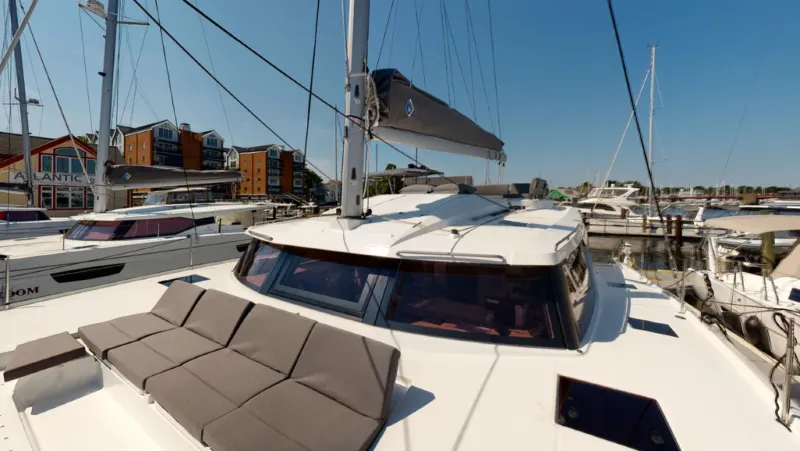 Deck of Fiyolo, a Fountaine Pajot Elba 45 catamaran at Charlotte Amalie, United States
