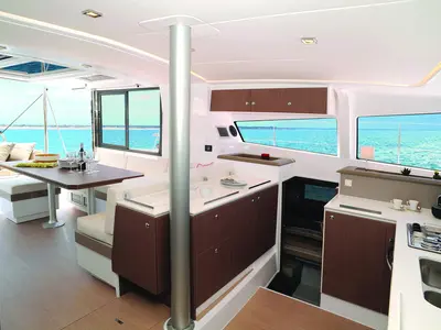 Salon of Iris, a Bali 4.1 catamaran at Volos, Greece