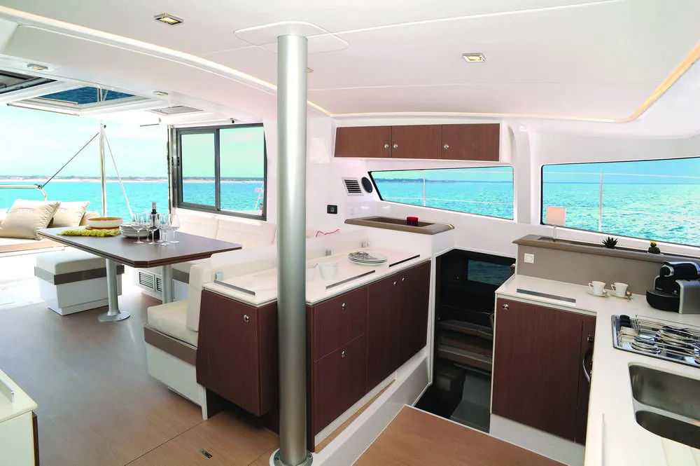 Salon of Iris, a Bali 4.1 catamaran at Volos, Greece