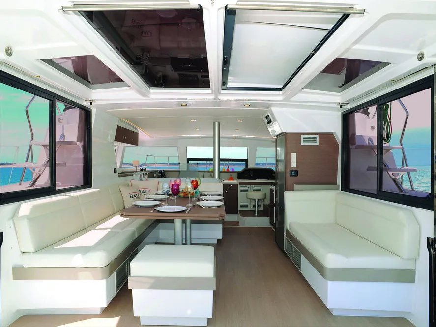 Salon of Iris, a Bali 4.1 catamaran at Volos, Greece