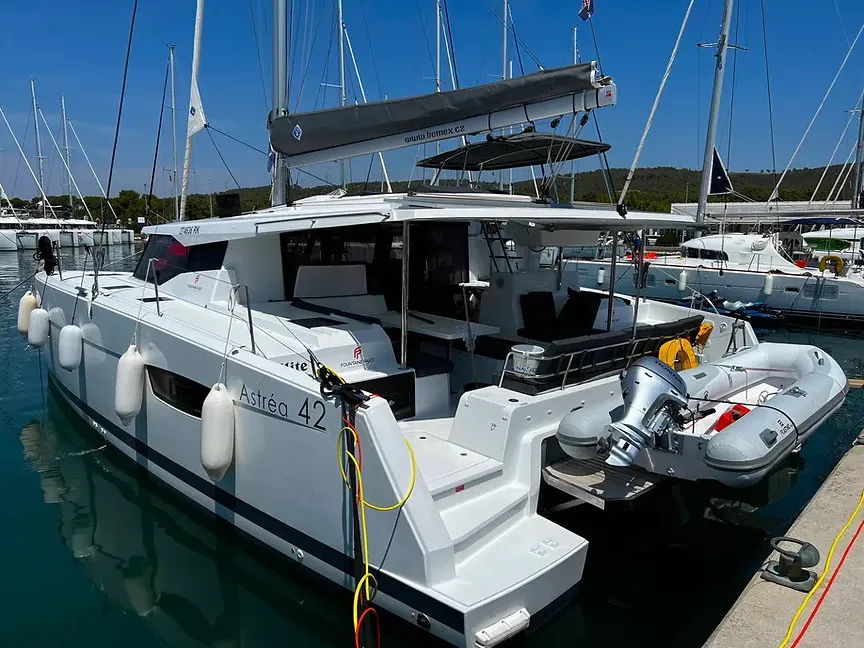 Exterior view of Jami, a Fountaine Pajot Astréa 42 catamaran at Pula, Croatia