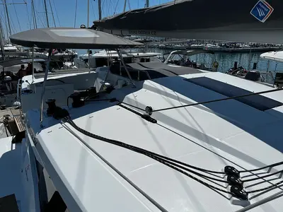 Deck of Jami, a Fountaine Pajot Astréa 42 catamaran at Pula, Croatia