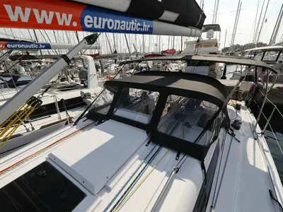 Deck of Twitter, a Elan E4 sailboat at Grad Biograd na Moru, Croatia