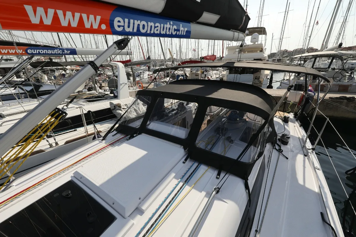Deck of Twitter, a Elan E4 sailboat at Grad Biograd na Moru, Croatia