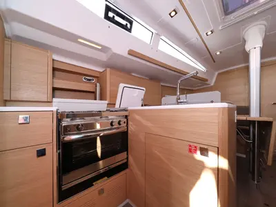 Galley of Twitter, a Elan E4 sailboat at Grad Biograd na Moru, Croatia