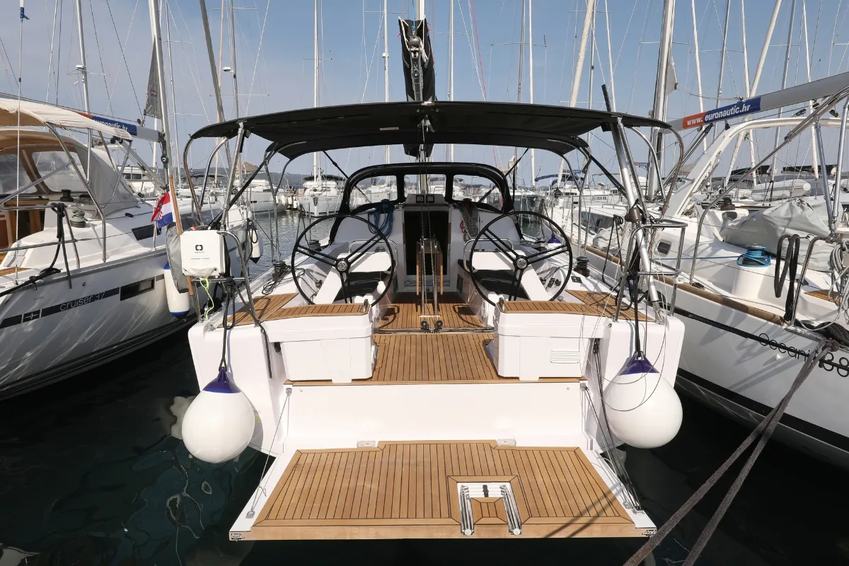 Cockpit of Twitter, a Elan E4 sailboat at Grad Biograd na Moru, Croatia