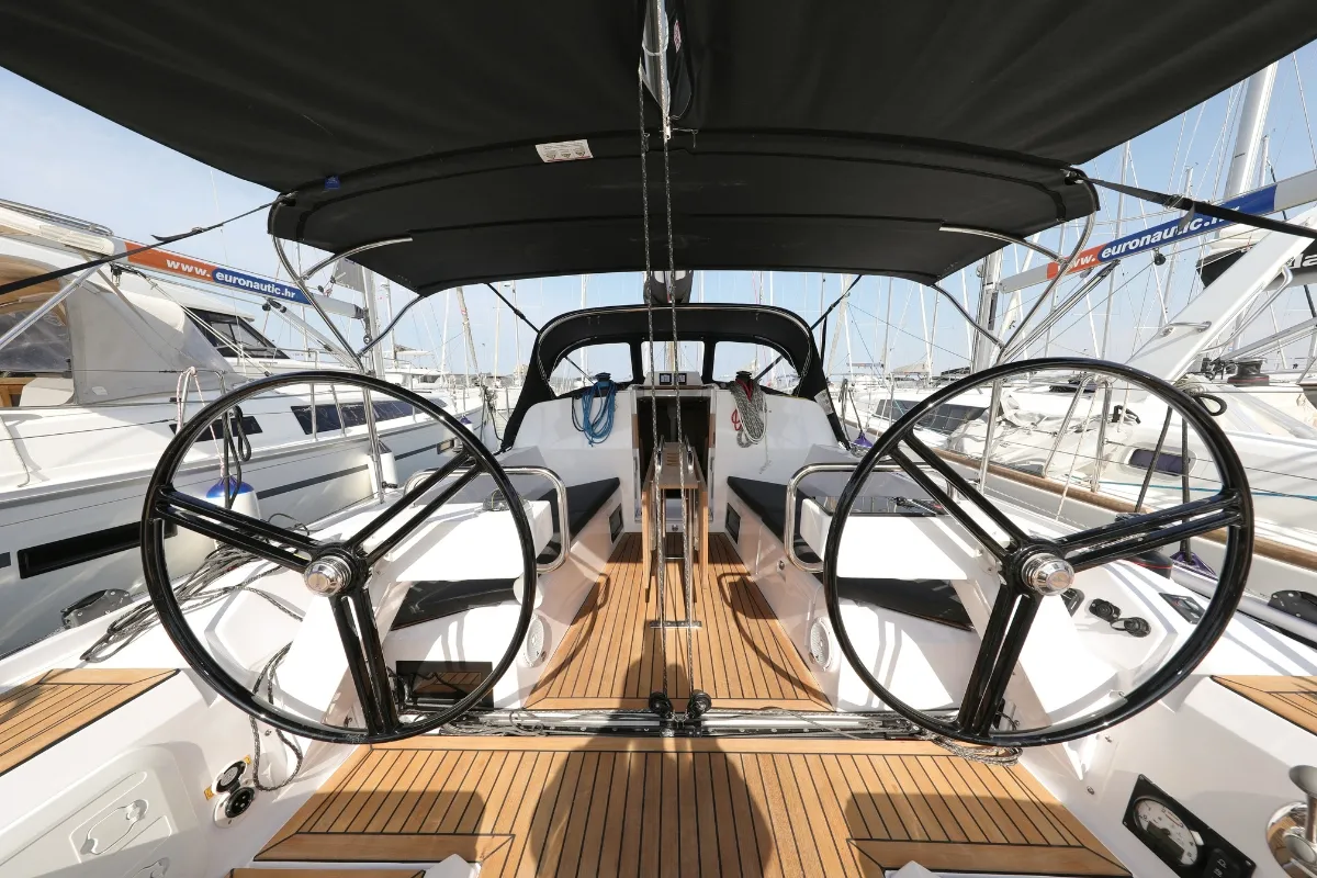 Cockpit of Twitter, a Elan E4 sailboat at Grad Biograd na Moru, Croatia