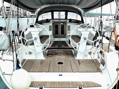 Cockpit of Blackstar, a Bavaria Cruiser 41S sailboat at Pirovac, Croatia