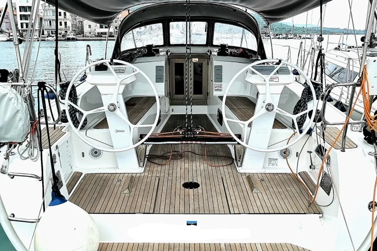 Cockpit of Blackstar, a Bavaria Cruiser 41S sailboat at Pirovac, Croatia