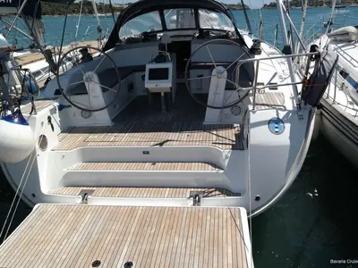Cockpit of Rutilicus, a Bavaria Cruiser 51 sailboat at Rosignano Solvay, Italy