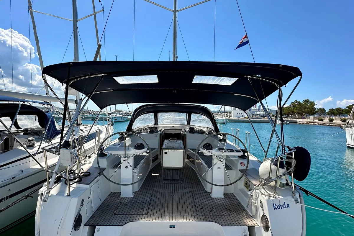Cockpit of Kasela, a Bavaria Cruiser 45 sailboat at Općina Sukošan, Croatia