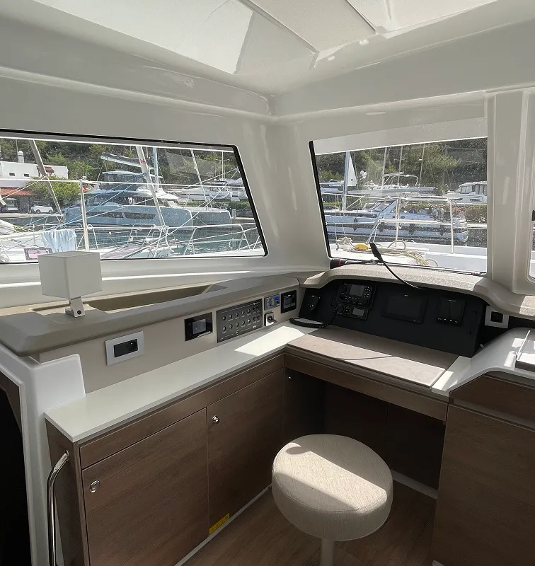 Cockpit of Balize, a Bali Catspace catamaran at Marmaris, Turkey