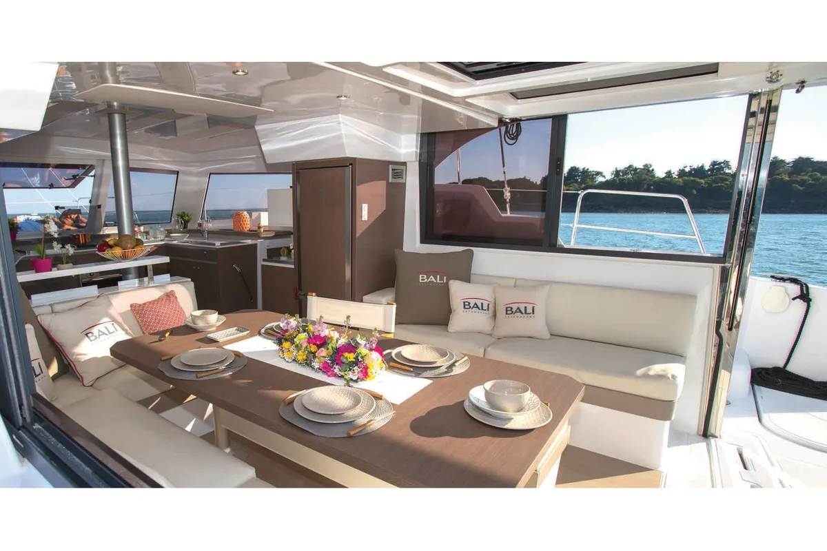 Salon of Balize, a Bali Catspace catamaran at Marmaris, Turkey