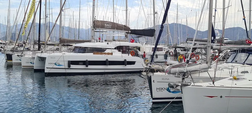 Exterior view of Balize, a Bali Catspace catamaran at Marmaris, Turkey