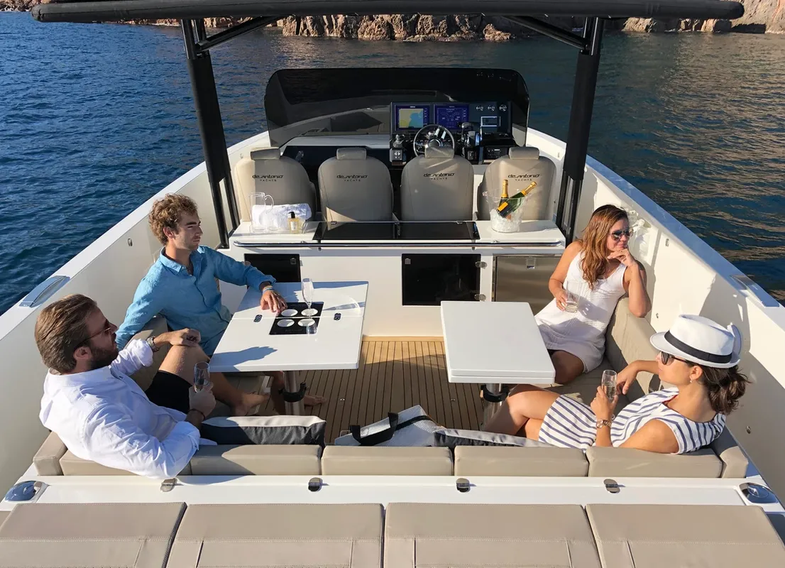 Deck of Eragon, a De Antonio D42 Open motor yacht at Seget Donji, Croatia