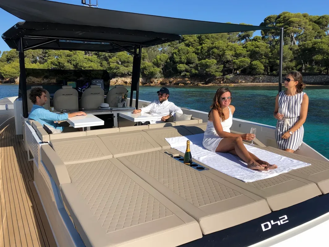 Deck of Eragon, a De Antonio D42 Open motor yacht at Seget Donji, Croatia